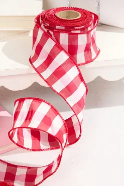 Decorator's Warehouse 2.5" x 10 Yard Red and White Checked Ribbon > Christmas Ribbon|Valentine'S Ribbon