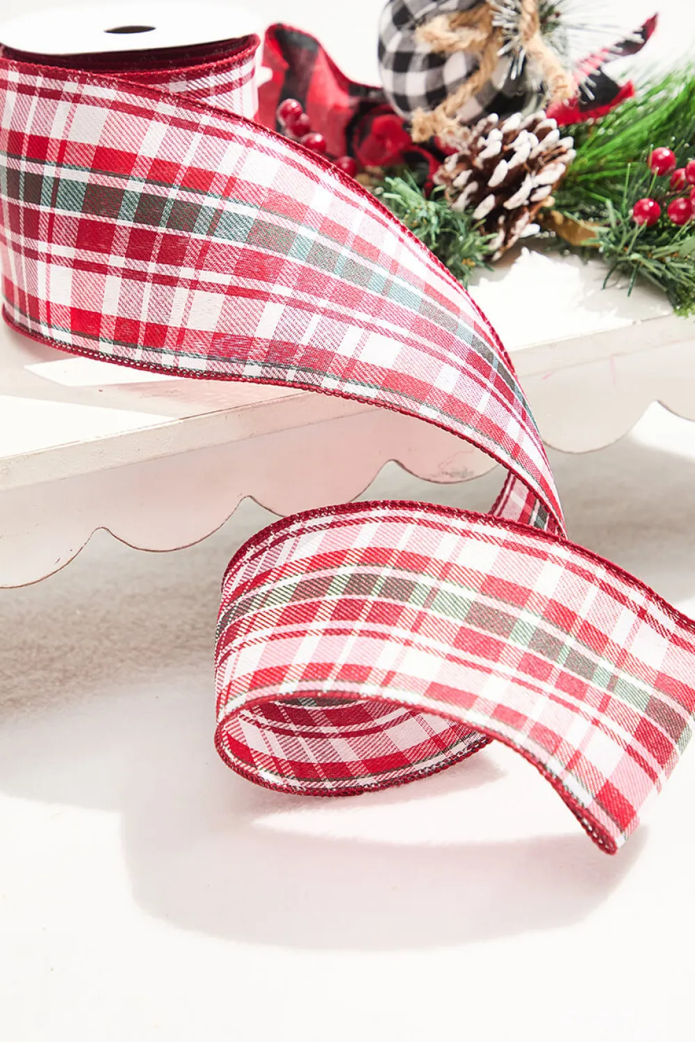 Decorator's Warehouse 4”x 10 Yard Red/Black/White Plaid Ribbon > Kristin'S Picks|Christmas Ribbon