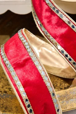 Decorator's Warehouse 2.5" x 5 Yard Red Dupion with Gold Sequin Trim Ribbon > Traditional|Classic Christmas