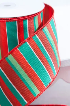 Decorator's Warehouse 2.5" x 10 Yard Red/Green Holiday Stripe Wired Ribbon > Christmas Ribbon|Christmas Sale