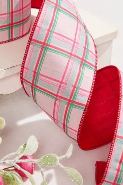 Decorator's Warehouse 4" x 10 Yard Red/Green/Pink on White Plaid Ribbon > Santa'S Sweet Shoppe|Christmas Ribbon