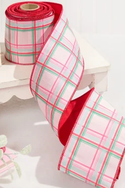 Decorator's Warehouse 4" x 10 Yard Red/Green/Pink on White Plaid Ribbon > Santa'S Sweet Shoppe|Christmas Ribbon