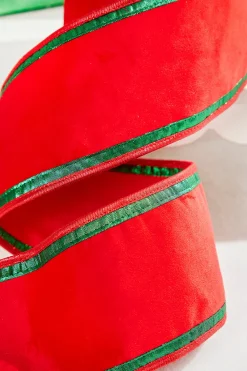 Decorator's Warehouse 4” x 5 Yard Red & Green Piping Velvet Metallic Dupion Ribbon > Christmas Ribbon|Christmas Decor