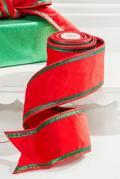 Decorator's Warehouse 4” x 5 Yard Red & Green Piping Velvet Metallic Dupion Ribbon > Christmas Ribbon|Christmas Decor