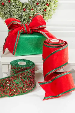 Decorator's Warehouse 4" x 5 Yard Red/Green Sequin Dupioni Ribbon > Best Sellers|Traditional