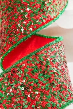 Decorator's Warehouse 4" x 5 Yard Red/Green Sequin Dupioni Ribbon > Best Sellers|Traditional