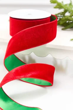 Decorator's Warehouse 2.5" x 10 Yard Red & Green Velvet with Satin Backing Ribbon > Christmas Decor|Christmas Ribbon