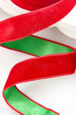 Decorator's Warehouse 1.5" x 10 Yard Red & Green Velvet with Satin Backing Ribbon > Christmas Decor|Christmas Ribbon