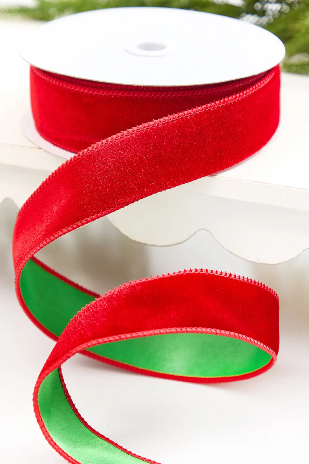 Decorator's Warehouse 1.5" x 10 Yard Red & Green Velvet with Satin Backing Ribbon > Christmas Decor|Christmas Ribbon