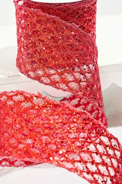 Decorator's Warehouse 4" x 10 Yard Red Mesh Wired Ribbon > Christmas Ribbon|Valentine'S Ribbon