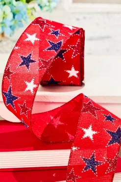 Decorator's Warehouse 2.5" x 10 Yard Red Ribbon with White & Blue Stars > Patriotic Decor|Patriotic Decor