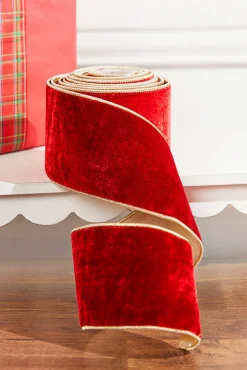 Decorator's Warehouse 4" x 5 Yard Red Sheldon Velvet Wired Ribbon > Christmas Ribbon|Nutcracker