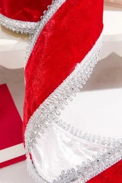 Decorator's Warehouse 4" x 5 Yard Red Velvet with Silver Jewel Trim Ribbon > Kristin'S Picks|Red & Silver