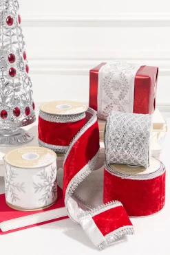 Decorator's Warehouse 4" x 5 Yard Red Velvet with Silver Jewel Trim Ribbon > Kristin'S Picks|Red & Silver