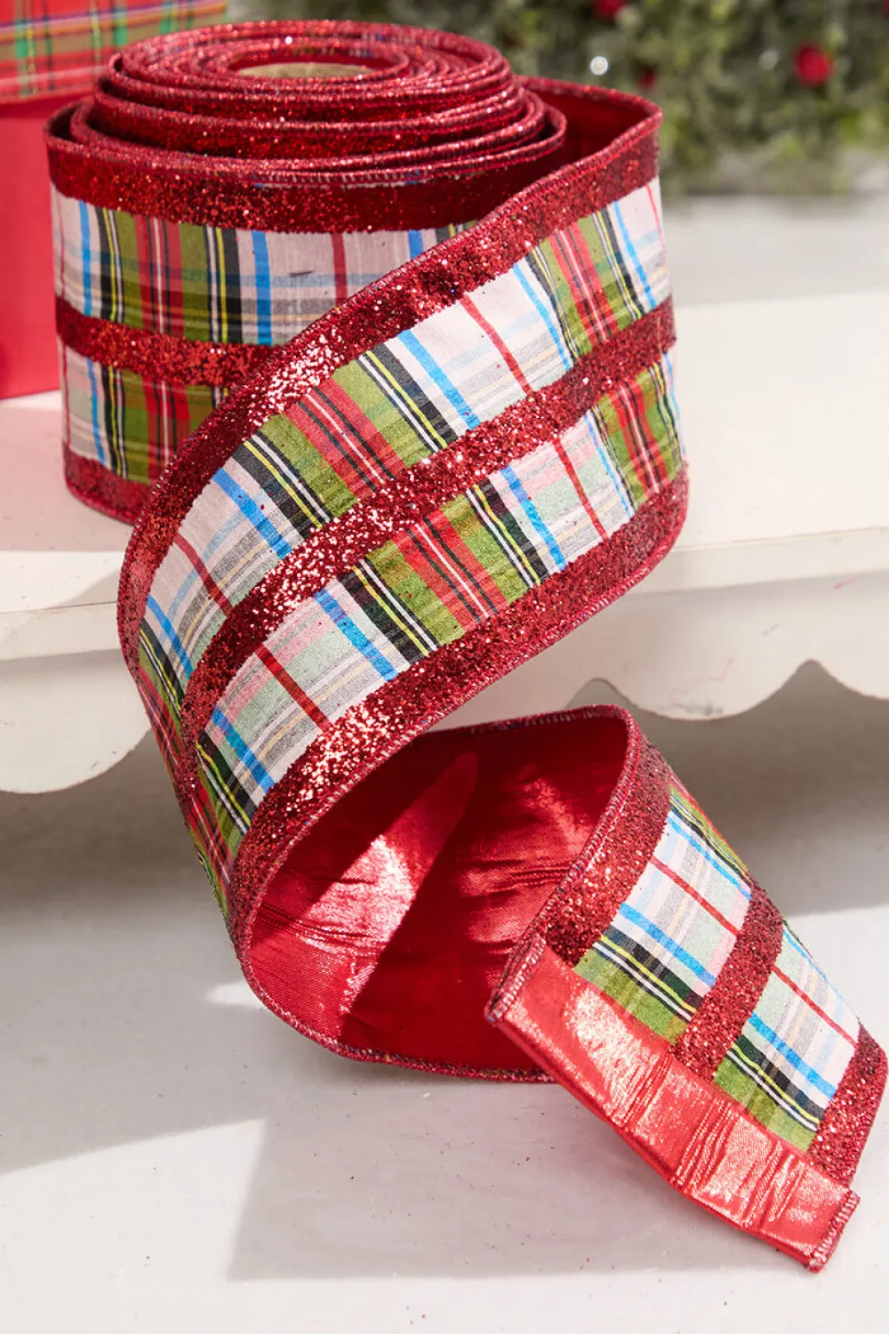 Decorator's Warehouse 4" x 10 Yard Red & White Plaid Pattern Ribbon > Christmas Decor|Christmas Ribbon