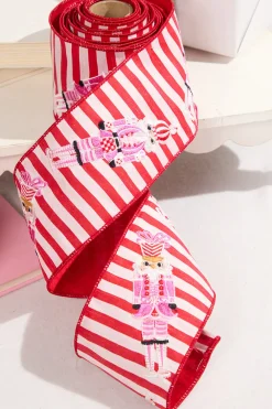 Decorator's Warehouse 4" x 5 Yard Red & White Stripe with Embroidered Nutcracker Ribbon > Christmas Ribbon|Santa'S Sweet Shoppe