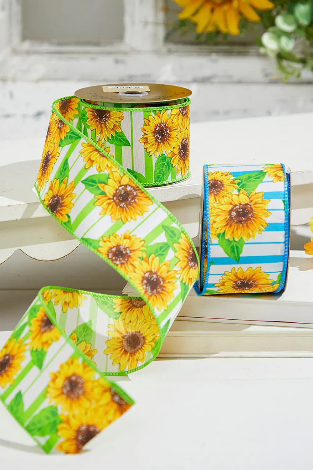 Decorator's Warehouse 2.5" x 10 Yards Blue Sunflower Ribbon > Christmas Decor|Spring Decor