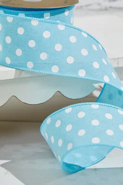 Decorator's Warehouse 2.5" x 10 Yards Light Blue Polka Dot Ribbon > Easter Decor|Easter Decor
