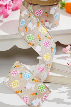 Decorator's Warehouse 2.5" x 10 Yards Light Canvas Rabbit Eggs Ribbon > Easter Decor|Easter Decor