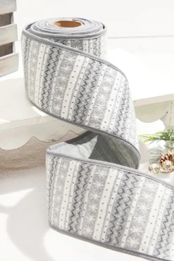 Decorator's Warehouse 4” x 10 Yard Snowflake Knit Gray & White Ribbon > Christmas Ribbon|Christmas Sale