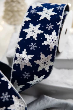 Decorator's Warehouse 4” x 10 Yard Snowflake On Blue Velvet Ribbon > Blue Christmas|Christmas Ribbon