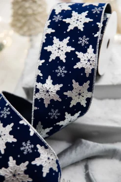 Decorator's Warehouse 4” x 10 Yard Snowflake On Blue Velvet Ribbon > Blue Christmas|Christmas Ribbon