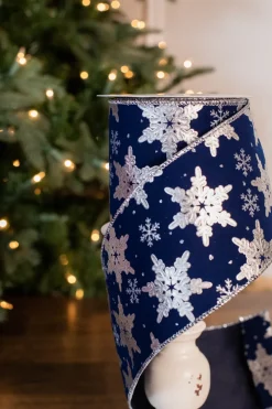 Decorator's Warehouse 4” x 10 Yard Snowflake On Blue Velvet Ribbon > Blue Christmas|Christmas Ribbon