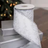 Decorator's Warehouse 4" x 5 Yard Snowflake Sparkle Print Dupion Ribbon > White Christmas|Christmas Ribbon