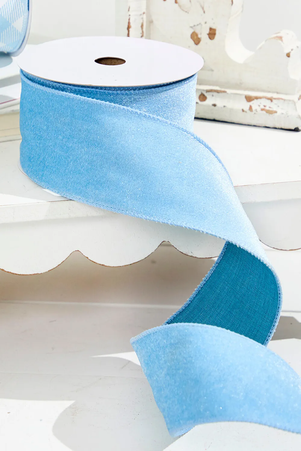 Decorator's Warehouse 2.5" x 10 Yard Soft Blue Wired Velvet Ribbon > Christmas Ribbon|Luxe Noel