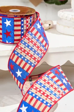 Decorator's Warehouse 2.5" x 10 Yards Star Stripe Ribbon- Dark Canvas > Patriotic Decor|Patriotic Decor