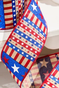 Decorator's Warehouse 2.5" x 10 Yards Star Stripe Ribbon- Dark Canvas > Patriotic Decor|Patriotic Decor