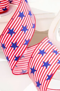 Decorator's Warehouse 2.5" x 10 Yards Stars with Pinstripes Ribbon > Patriotic Decor|Patriotic Decor