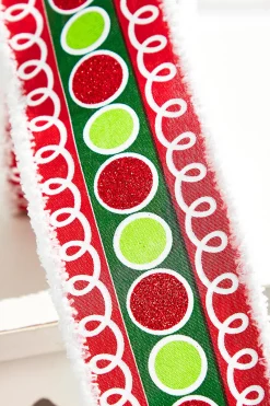 Decorator's Warehouse 2.5" x 10 Yard Stripe Glitter Circle Drift Ribbon — Red/Green > Christmas Decor|Christmas Ribbon