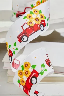 Decorator's Warehouse 2.5" x 10 Yards Truck with Flowers White Ribbon > Christmas Decor|Spring Decor