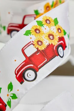 Decorator's Warehouse 2.5" x 10 Yards Truck with Flowers White Ribbon > Christmas Decor|Spring Decor