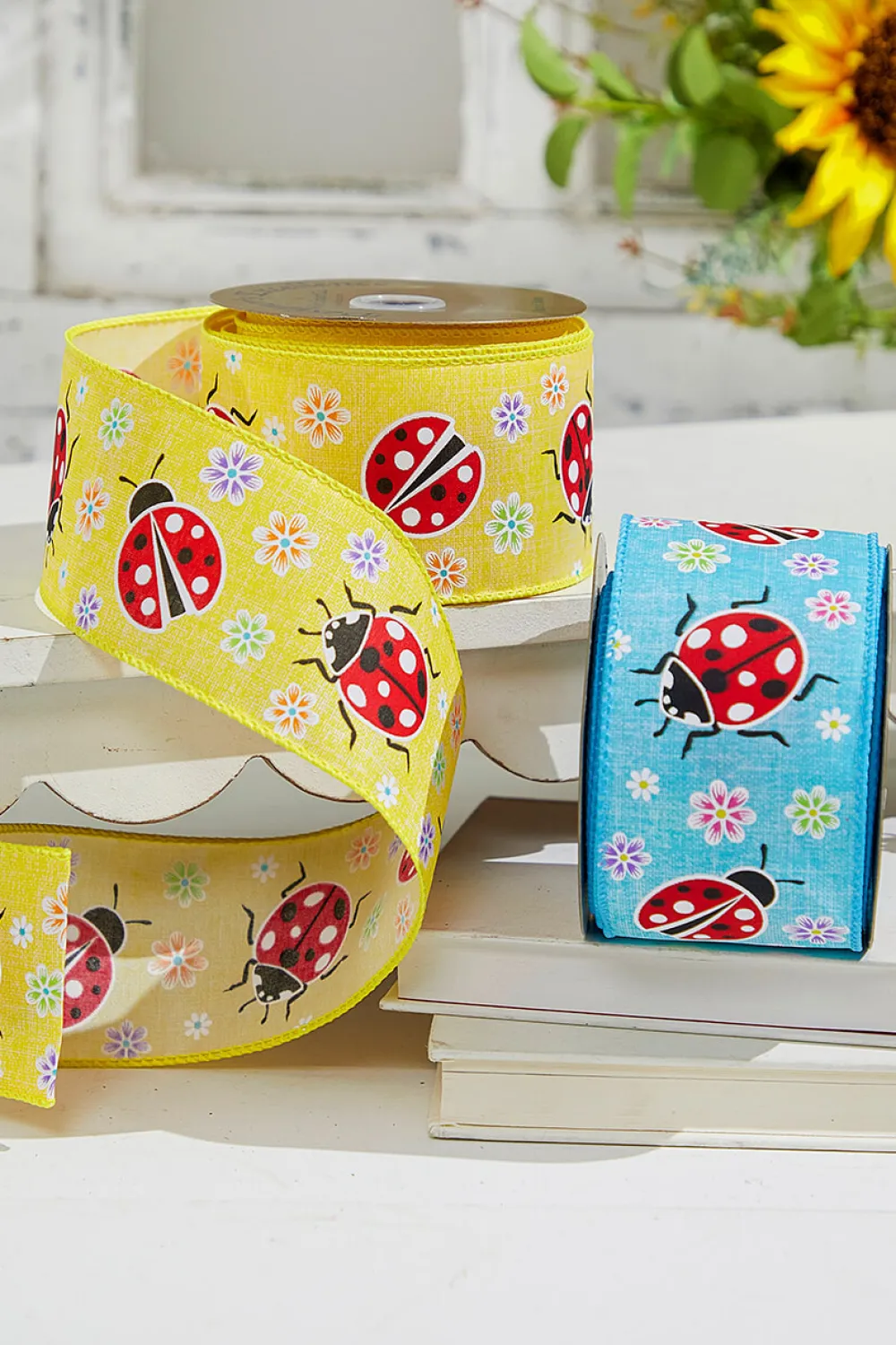 Decorator's Warehouse 2.5" x 10 Yards Yellow Ladybugs Ribbon > Christmas Decor|Spring Decor