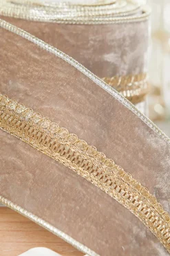 Decorator's Warehouse 4" x 5 Yard Taupe Velvet Metallic Edge Ribbon > Christmas Ribbon|Christmas Decor