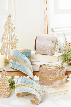 Decorator's Warehouse 4" x 5 Yard Taupe Velvet Metallic Edge Ribbon > Christmas Ribbon|Christmas Decor