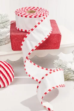 Decorator's Warehouse 2.5" x 10 Yard White Dupioni with Red & White Piping Ribbon > Christmas Ribbon|Christmas Decor