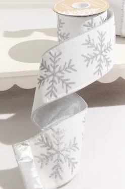 Decorator's Warehouse 4" x 10 Yard White Velvet with Silver Snowflake Ribbon > White Christmas|Christmas Decor