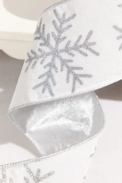Decorator's Warehouse 4" x 10 Yard White Velvet with Silver Snowflake Ribbon > White Christmas|Christmas Decor